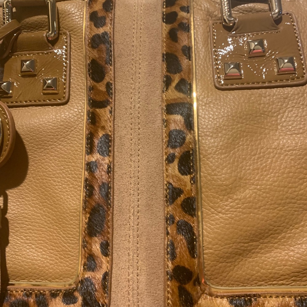 Sharif Camel Leather/Patent/Suede Satchel Handbag - Picture 3 of 9